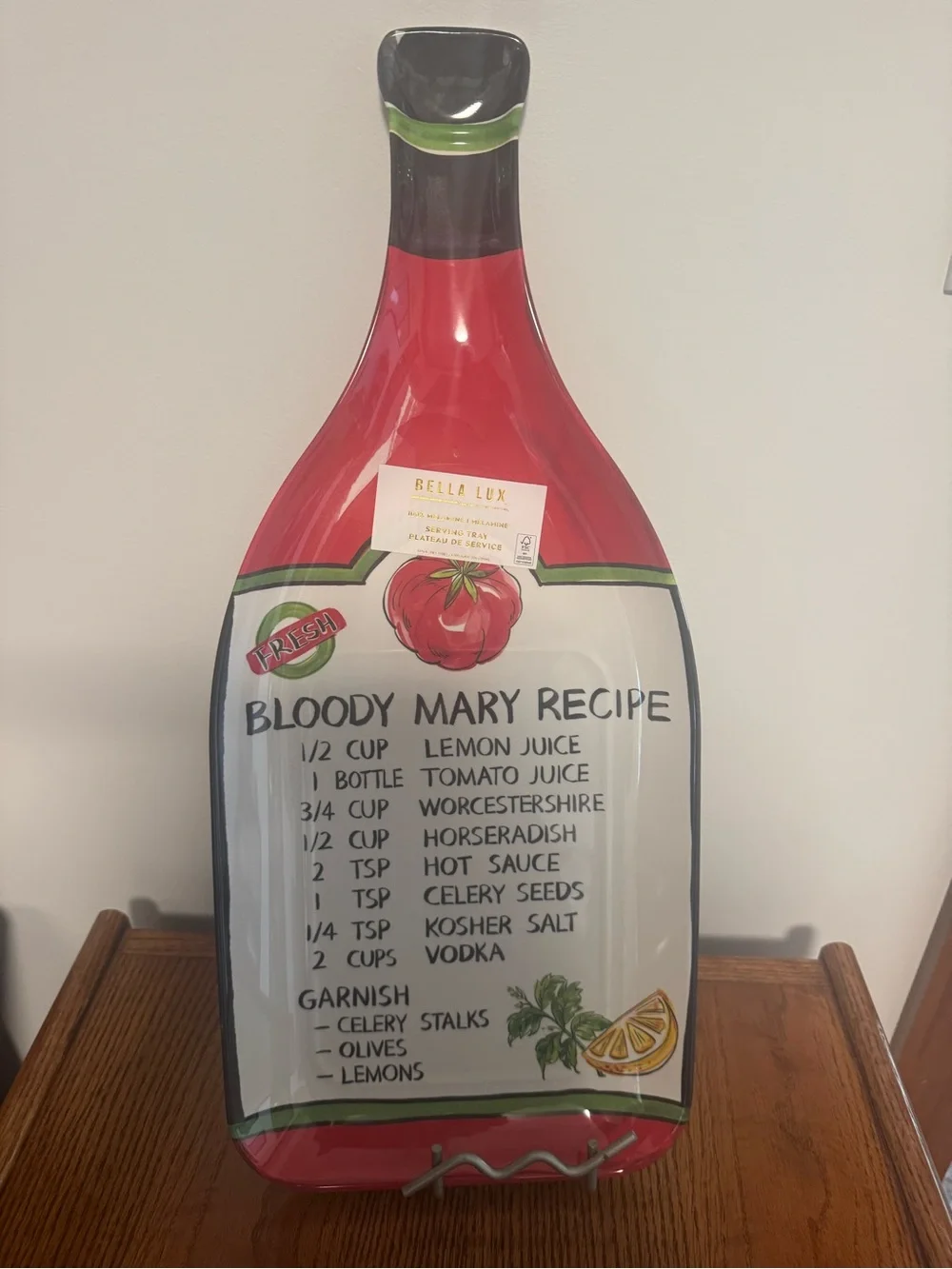 BELLA LUX “BLOODY MARY” BRUNCH RECIPE MELAMINE LG SERVING PLATTER NEW